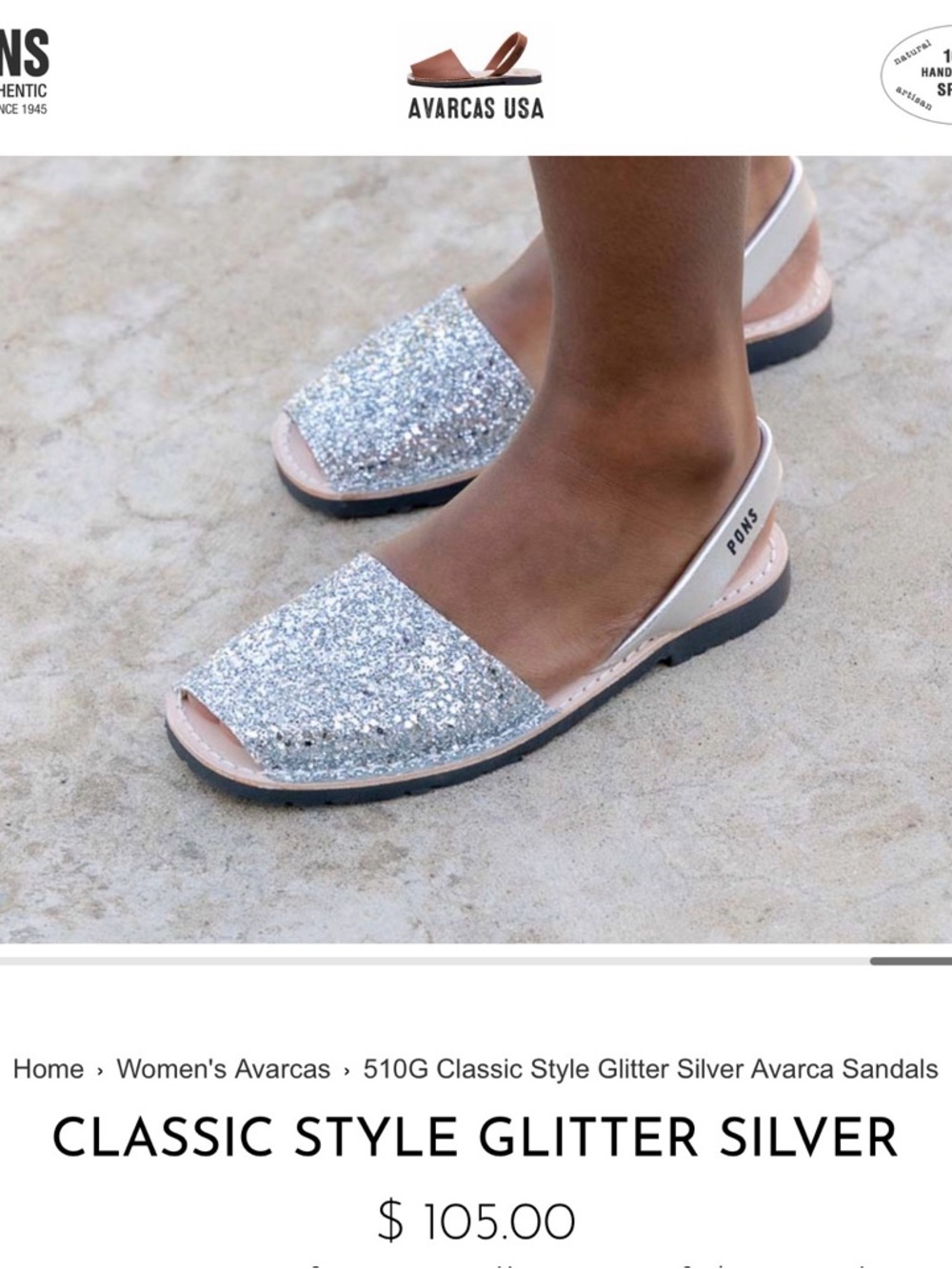 PONS Classic Glitter Slingback Sandals - Silver